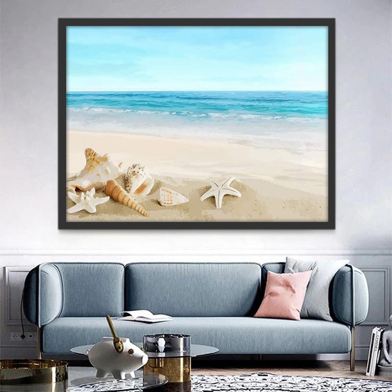 Mar Azul y Conchas sobre la Playa Pintar por Números
