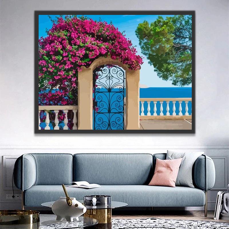 Mar Azul y Flores en el Verano Pintar por Números