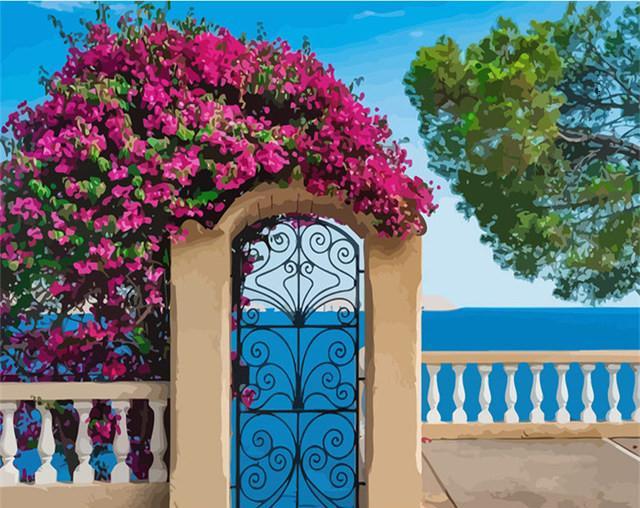 Mar Azul y Flores en el Verano Pintar por Números