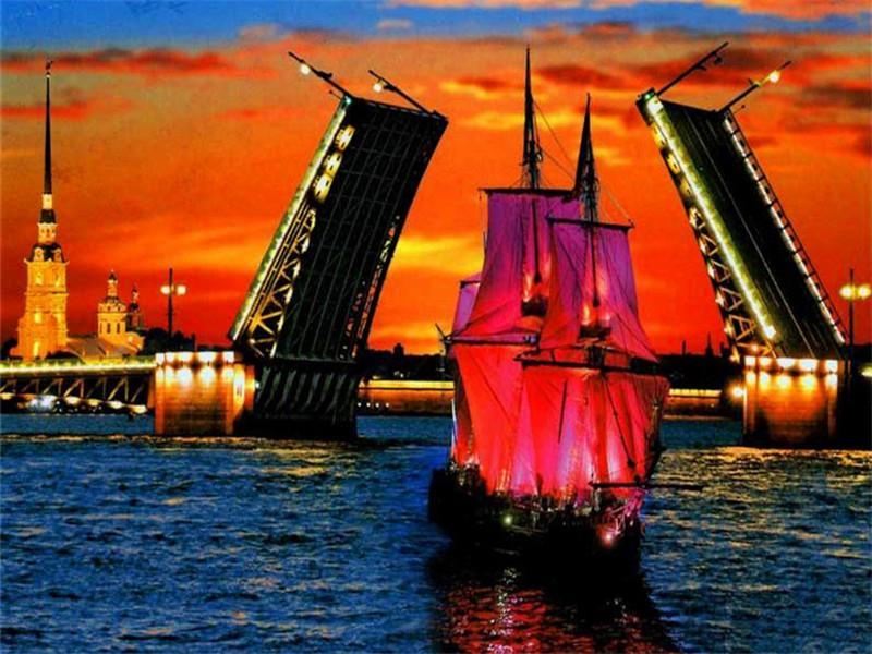 Mar con Barcos y Puente en la Noche Pintar por Números