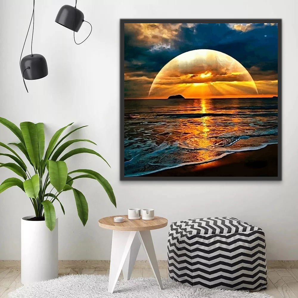 Mar con Olas y Puesta del Sol Pintar por Números