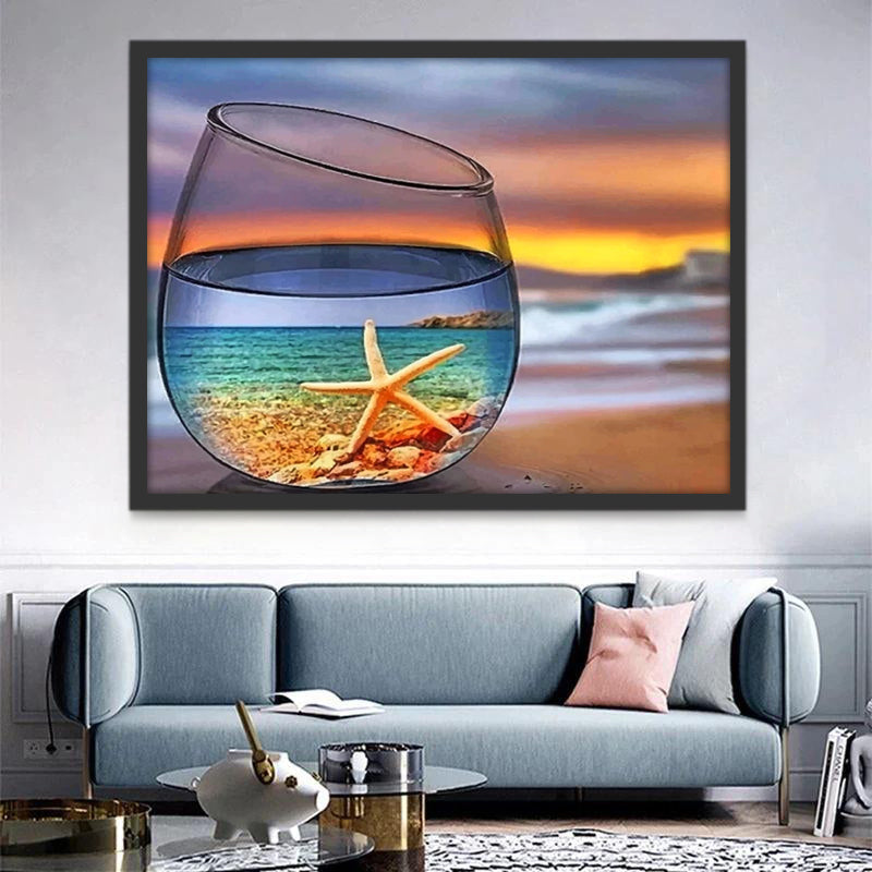 Mar en el Vaso sobre la Playa Pintar por Números