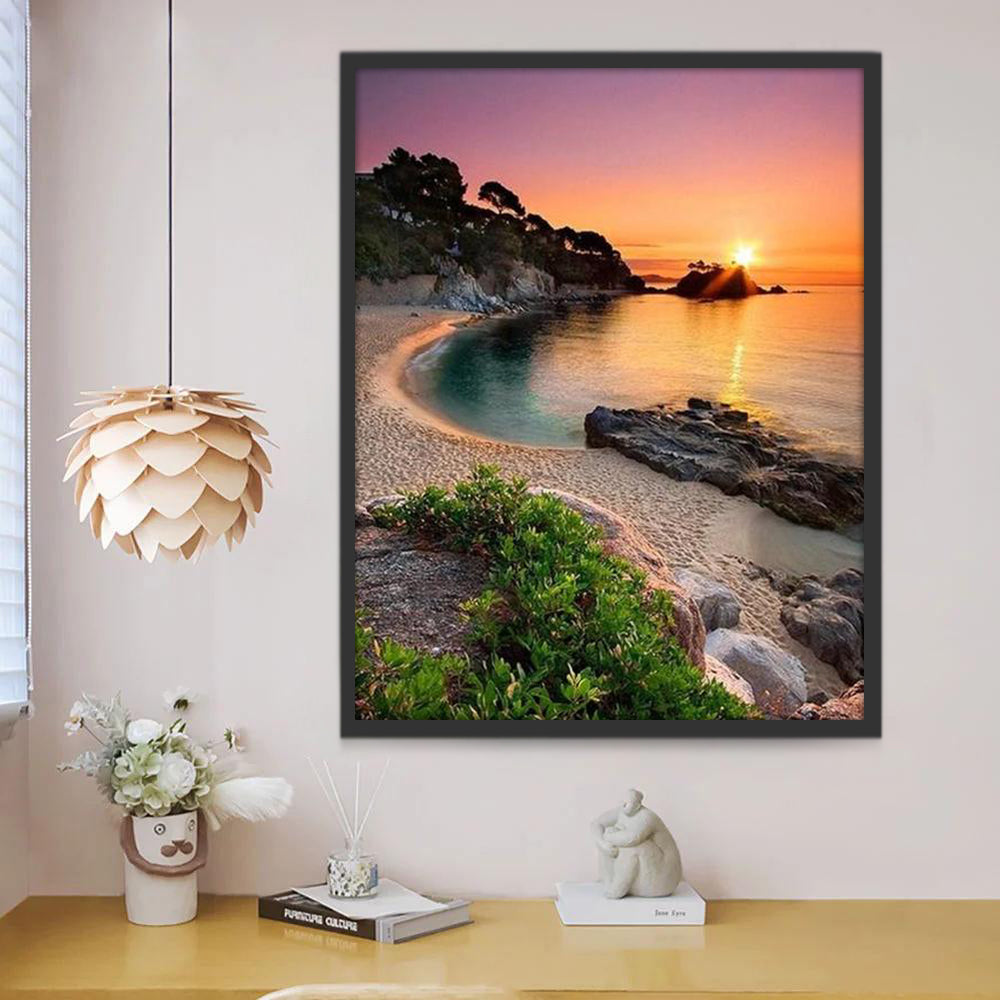 Mar y Playa con la Puesta del Sol Pintar por Números