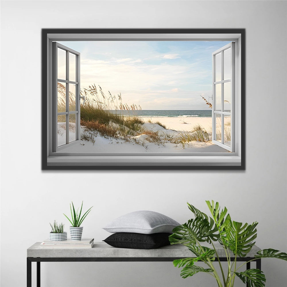 Mar y Ventana Blanca Abierta Pintar por Números