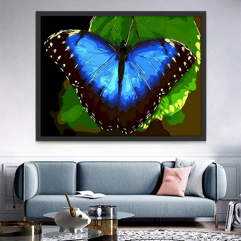 Mariposa Azul y Hoja Verde Pintar por Números