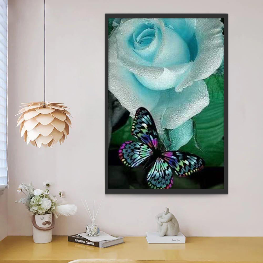 Mariposa Colorida y Rosa Azul Clara Pintar por Números