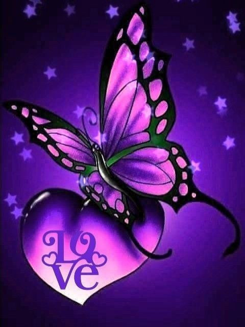 Mariposa Morada con Corazón Pintar por Números