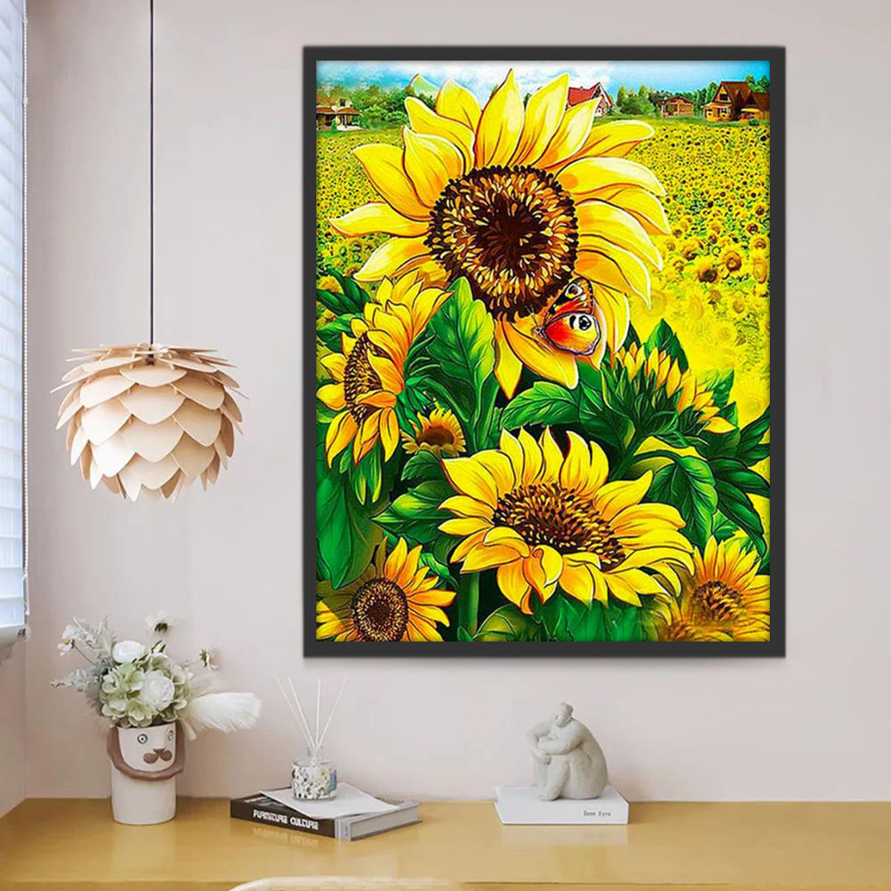 Mariposa sobre los Girasoles en el Campo Pintar por Números