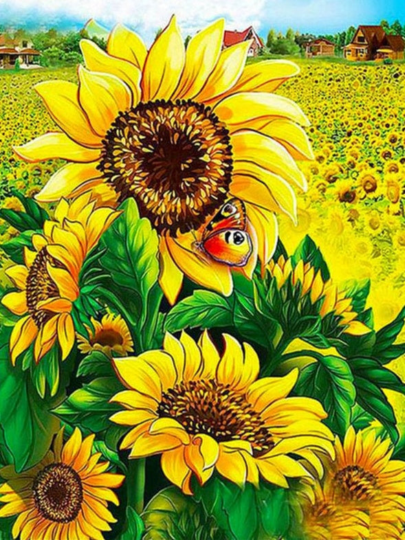 Mariposa sobre los Girasoles en el Campo Pintar por Números