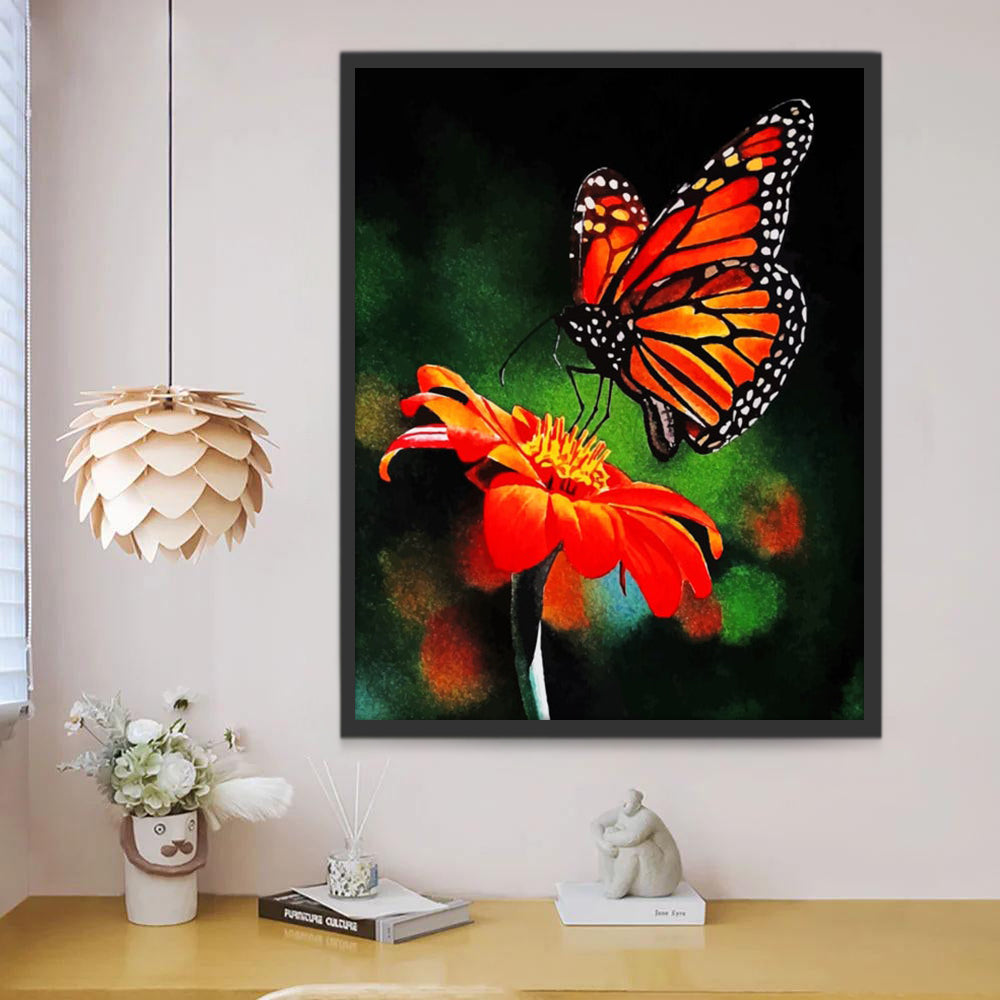 Mariposa Volando sobre Flor Roja Pintar por Números