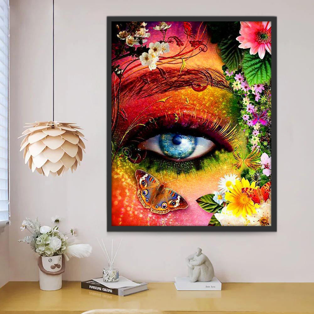 Mariposa y Flores y Ojo de Mujer Pintar por Números