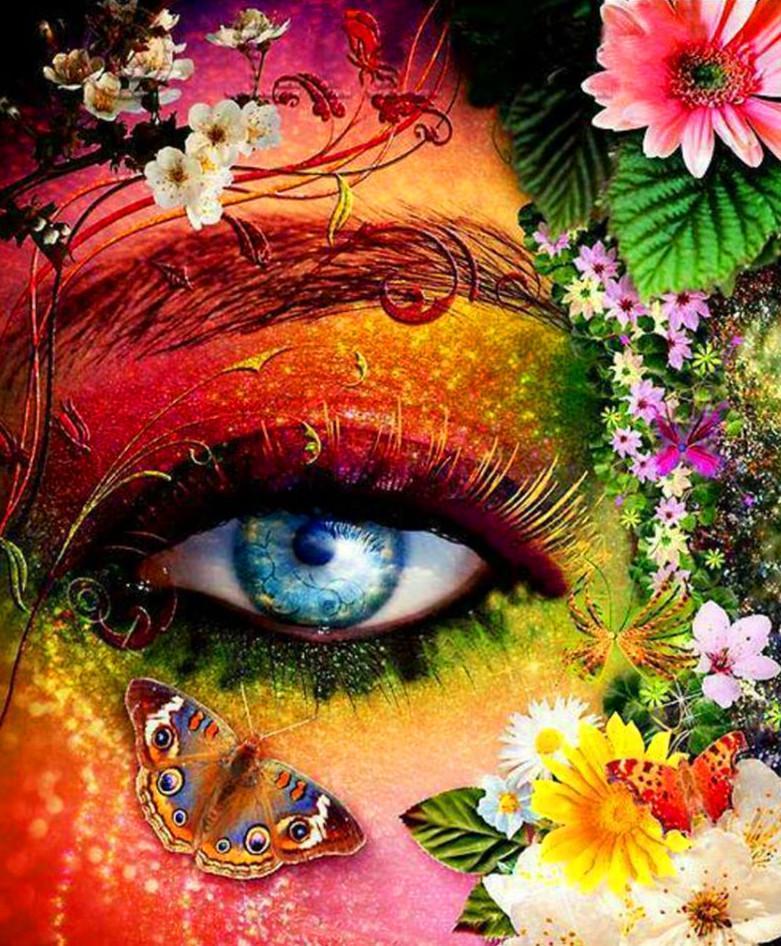 Mariposa y Flores y Ojo de Mujer Pintar por Números