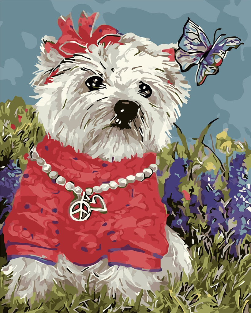 Mariposa y Perrito Hermoso Pintar por Números