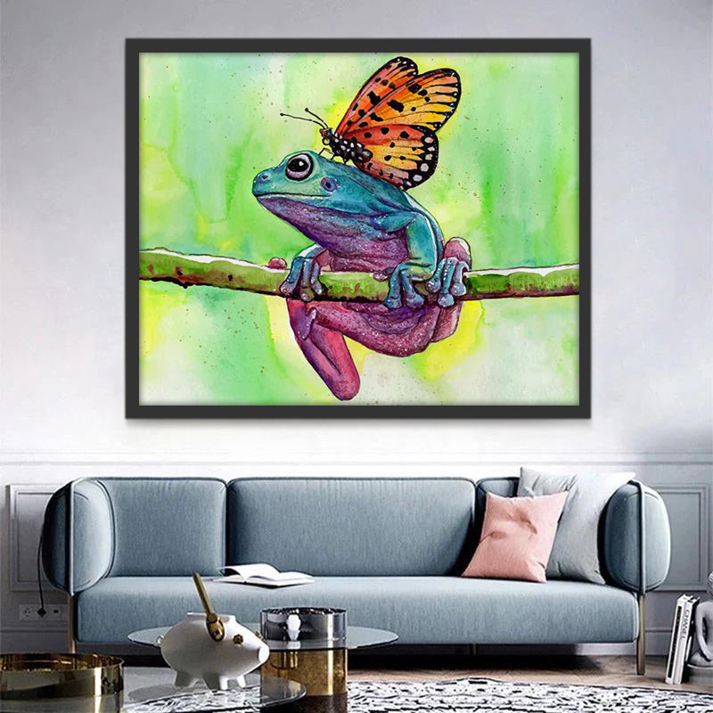 Mariposa y Rana con Fondo Verde Pintar por Números