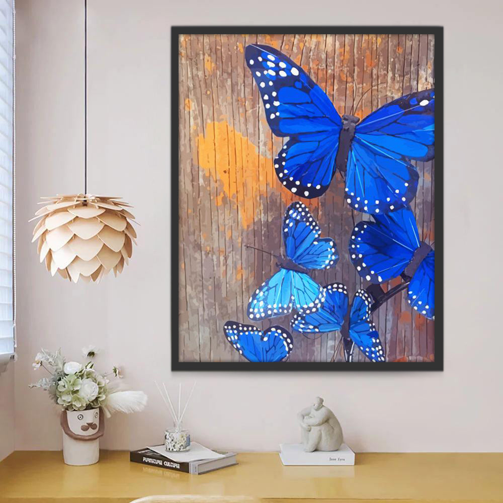 Mariposas Azules sobre Madera Pintar por Números