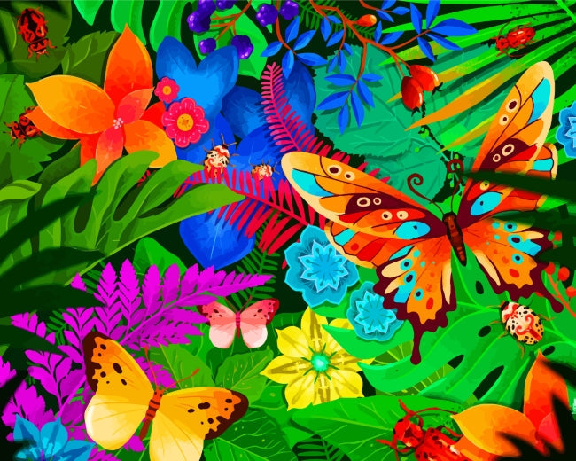 Mariposas con Plantas Pintar por Números