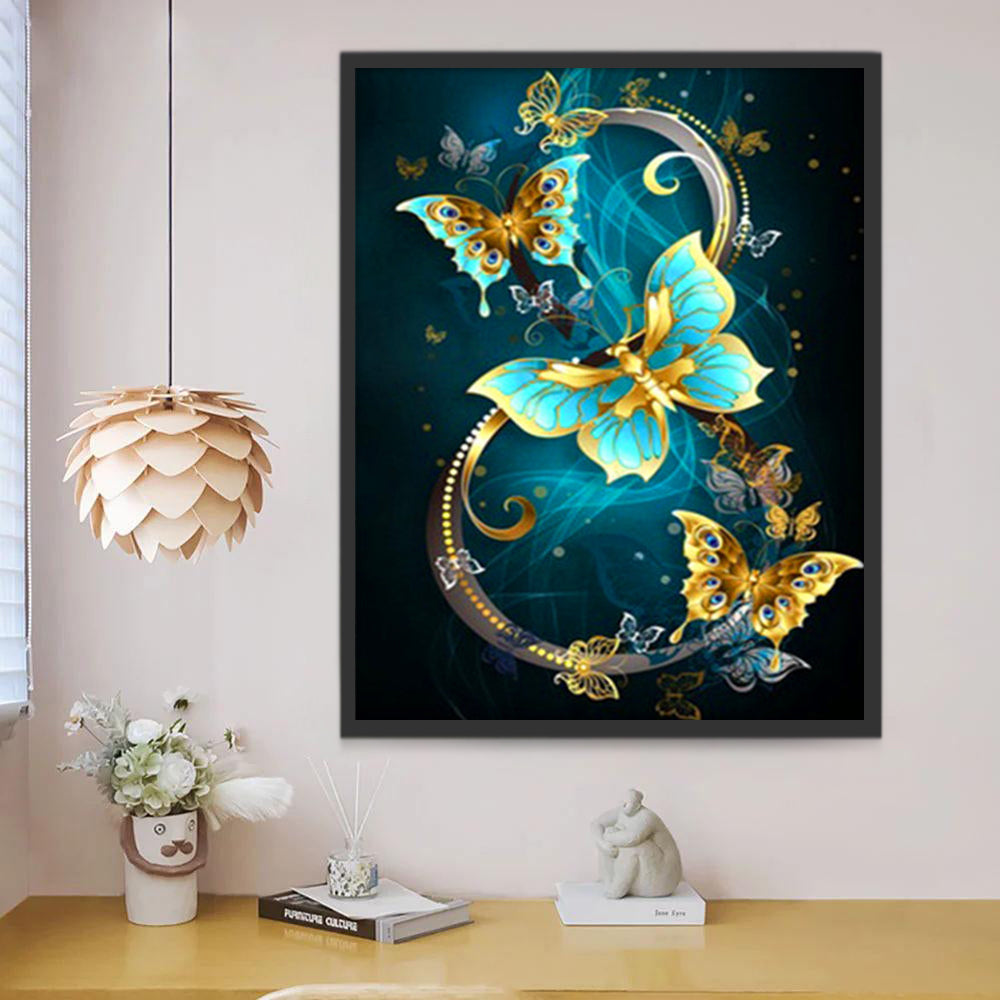 Mariposas de Color Verde y Dorado Pintar por Números