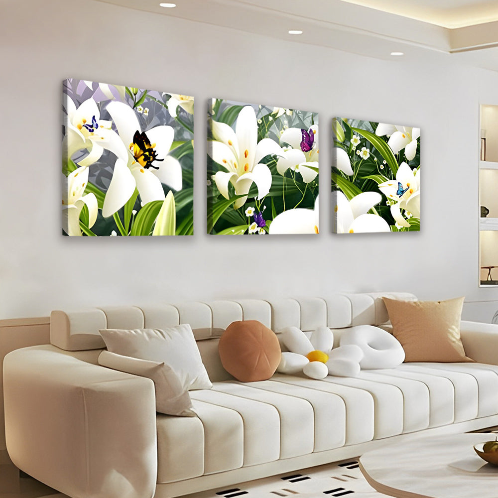 Mariposas entre los Lirios Blancos 3 Partes Pintar por Números