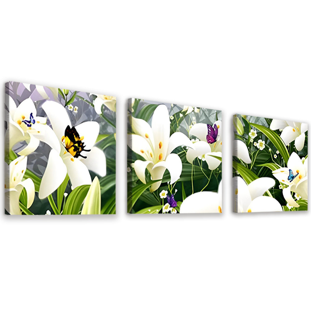 Mariposas entre los Lirios Blancos 3 Partes Pintar por Números