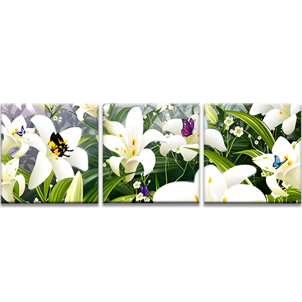 Mariposas entre los Lirios Blancos 3 Partes Pintar por Números