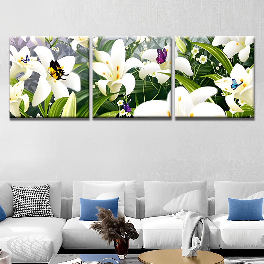 Mariposas entre los Lirios Blancos 3 Partes Pintar por Números