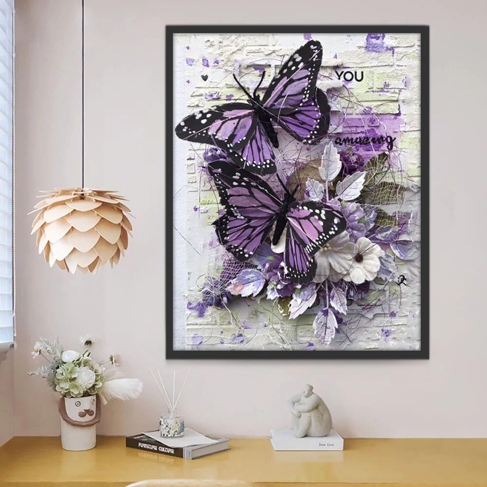 Mariposas Moradas y Flores Blancas Pintar por Números