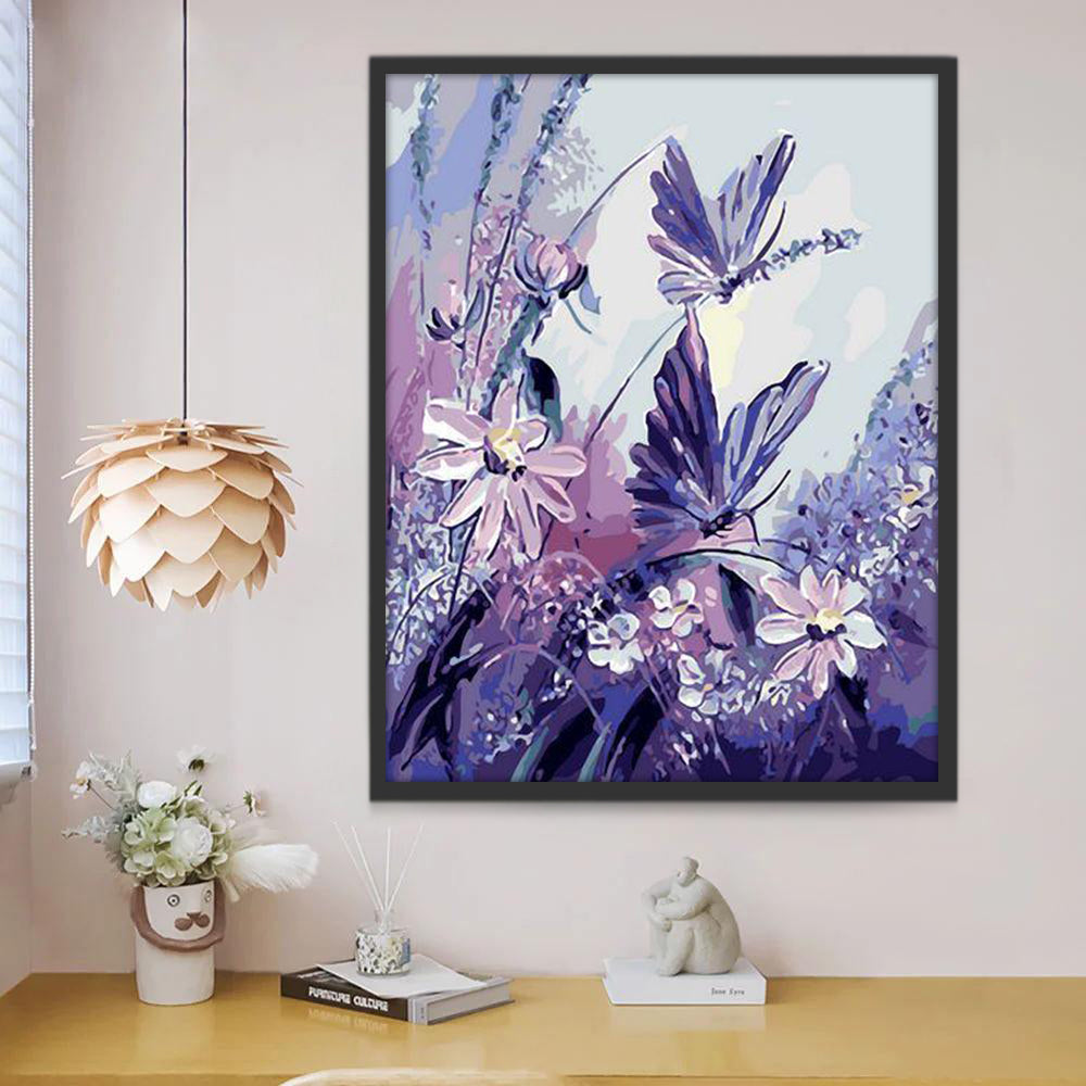 Mariposas Moradas y Flores Rosas Pintar por Números