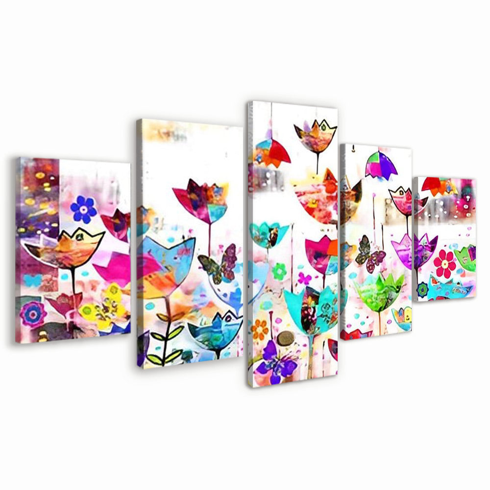Mariposas y Dibujo de Flores Coloridas Abstractas 5 Partes Pintar por Números