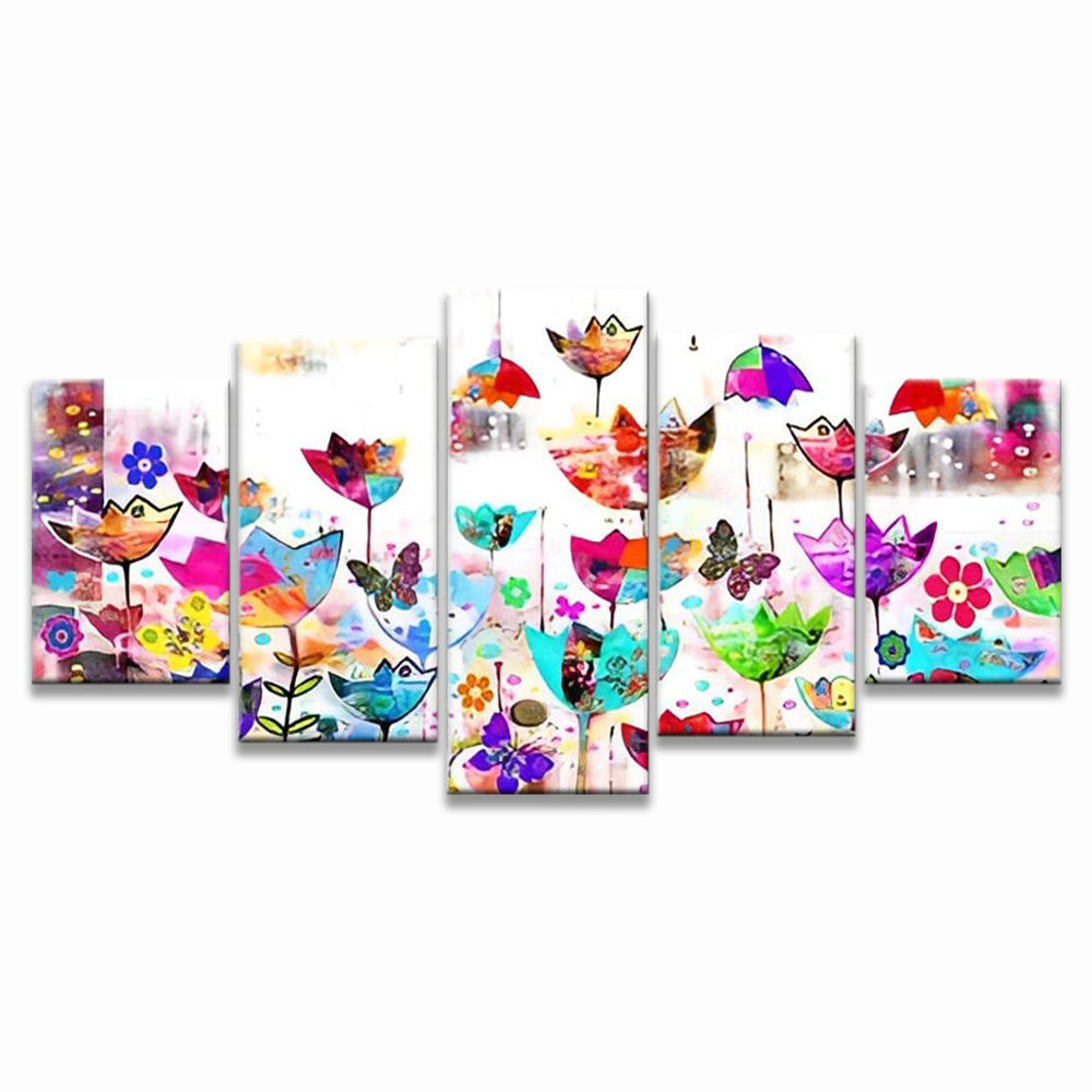 Mariposas y Dibujo de Flores Coloridas Abstractas 5 Partes Pintar por Números