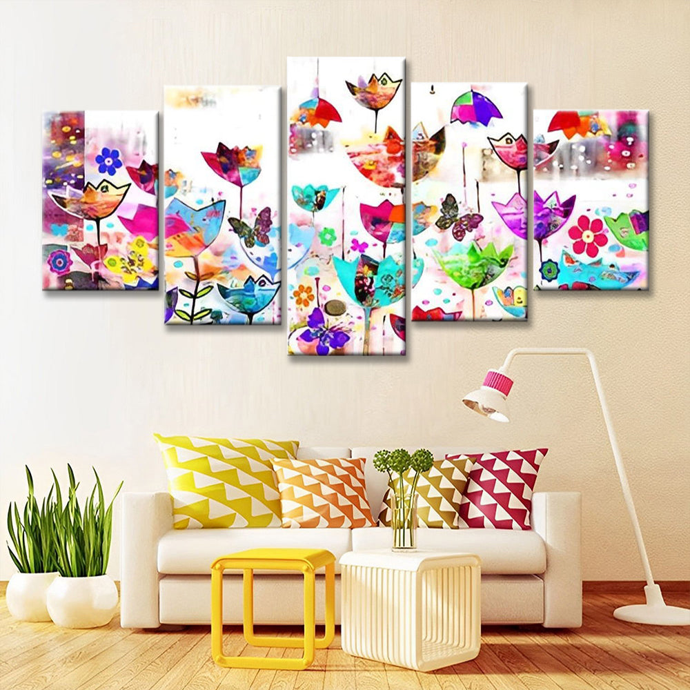 Mariposas y Dibujo de Flores Coloridas Abstractas 5 Partes Pintar por Números