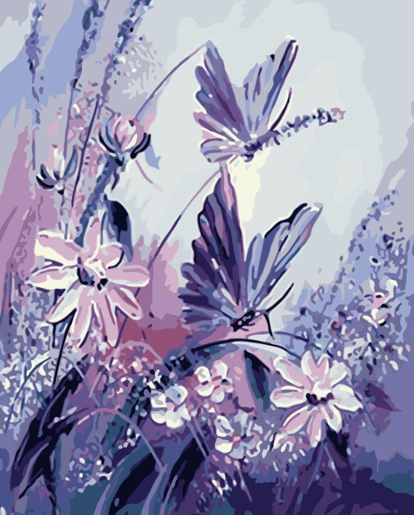 Mariposas y Flores Moradas Pintar por Números