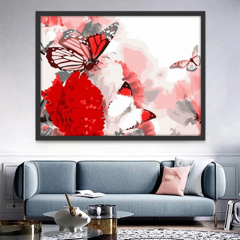 Mariposas y Flores Rojas Pintar por Números