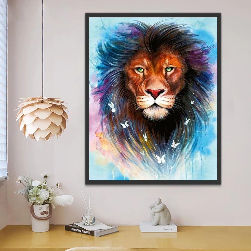 Mariposas y León de Melena Colorida Pintar por Números