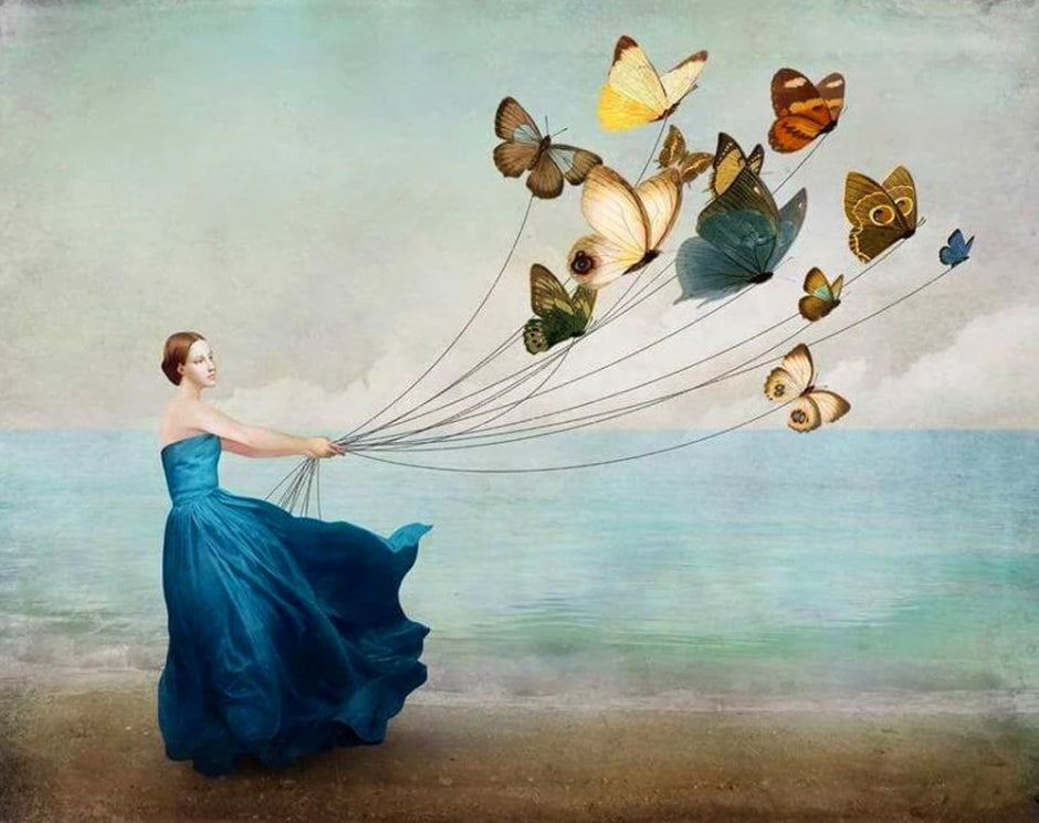 Mariposas y Mujer en el Viento Pintar por Números