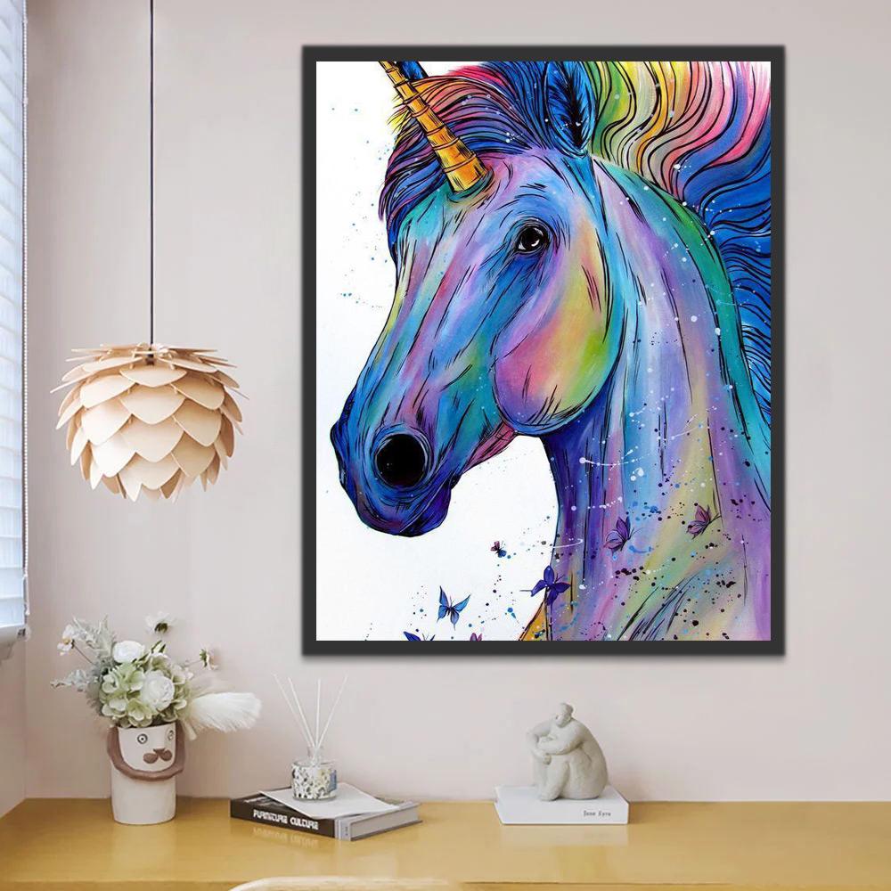 Mariposas y Unicornio Colorido con Cuerno Dorado Pintar por Números Niños