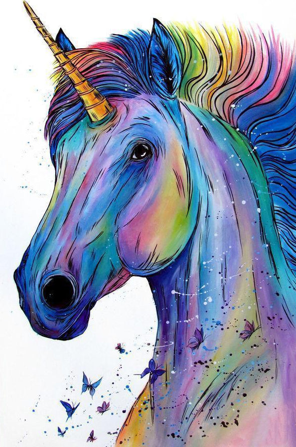 Mariposas y Unicornio Colorido con Cuerno Dorado Pintar por Números Niños
