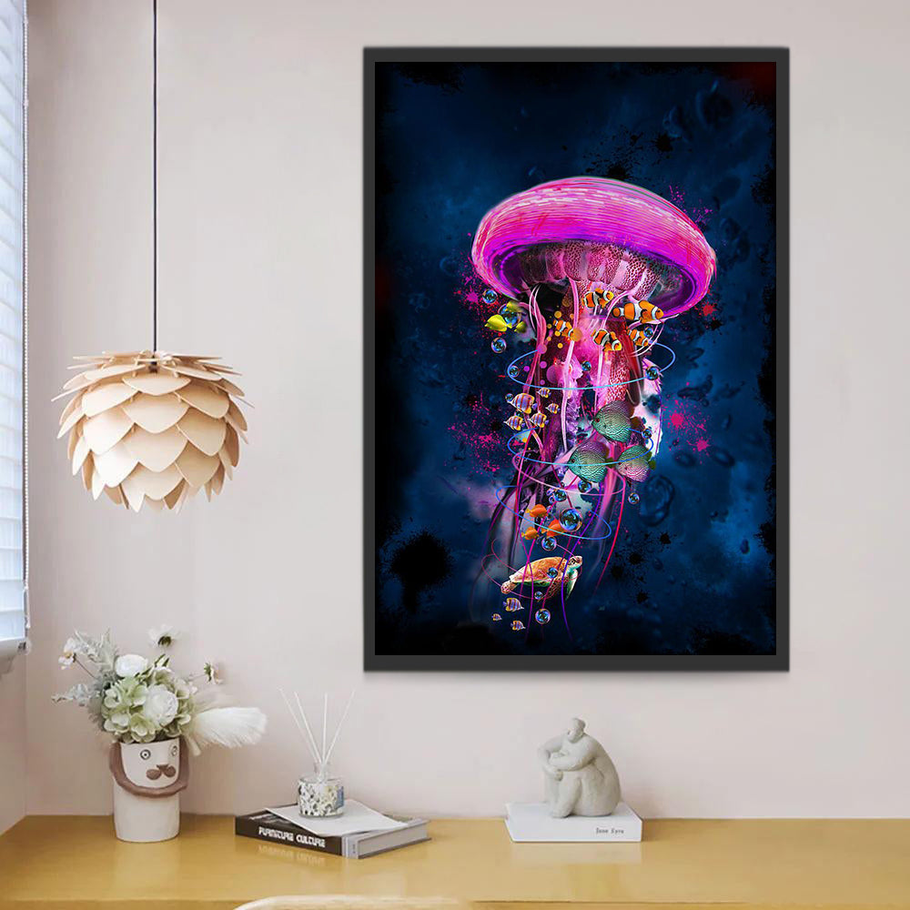 Medusas Rosas Rodeadas de Peces Pintar por Números