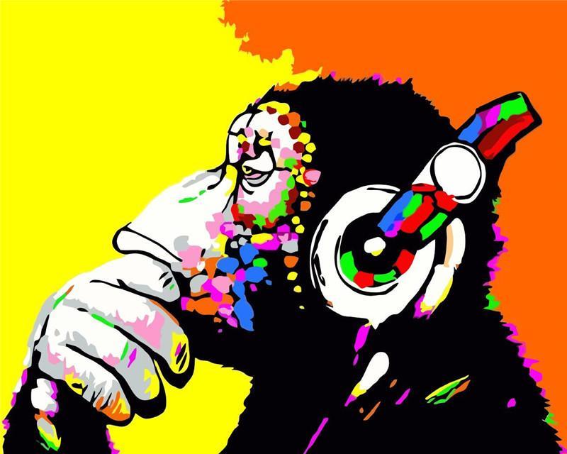 Mono Colorido con Auriculares sobre Su Cabeza Pintar por Números