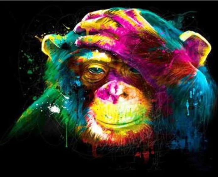 Mono Colorido Tocando Su Frente y Fondo Negro Pintar por Números