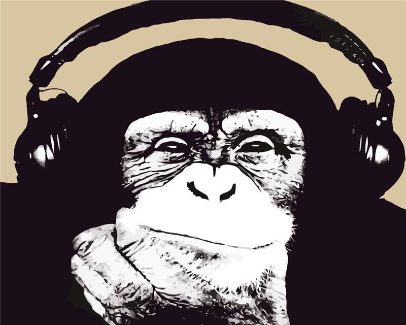 Mono con Auriculares en Blanco y Negro Pintar por Números