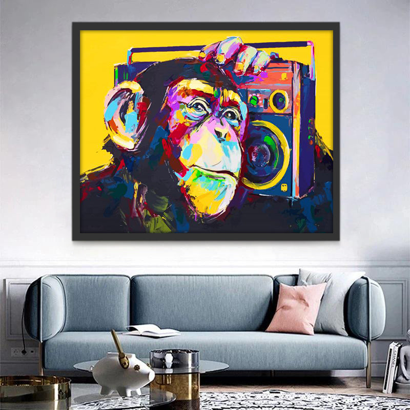 Mono con Radio Portátil para Música sobre Su Hombro Pintar por Números