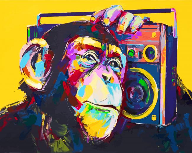 Mono con Radio Portátil para Música sobre Su Hombro Pintar por Números