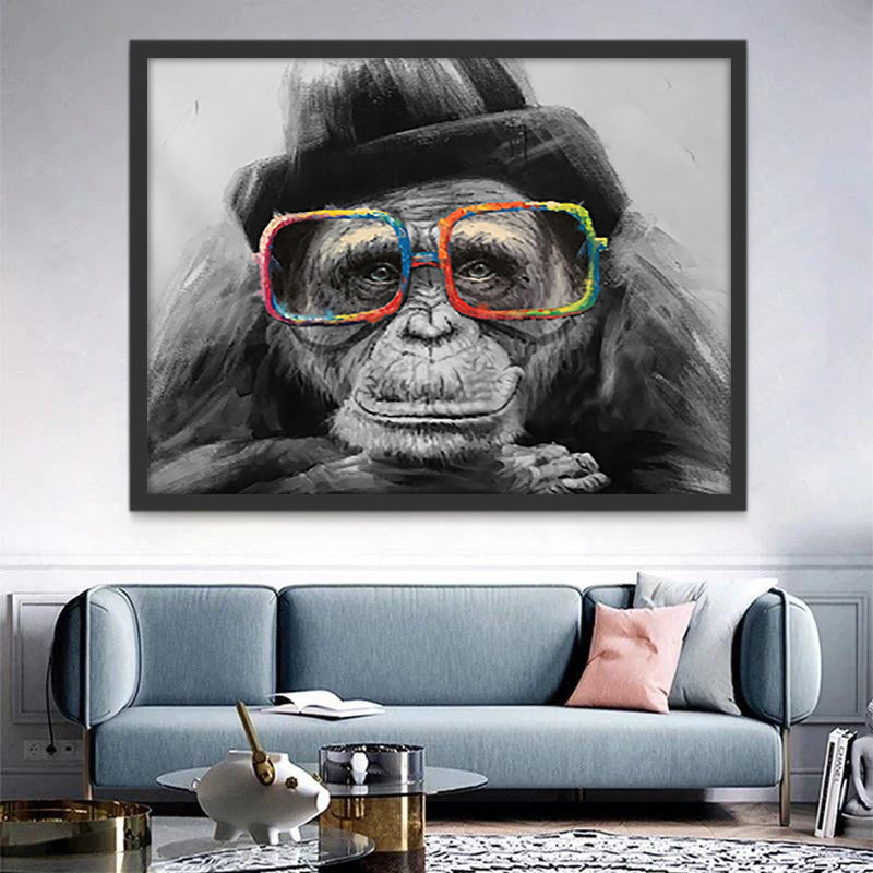 Mono Lindo con Gafas Coloridas y Gorro Negro Pintar por Números