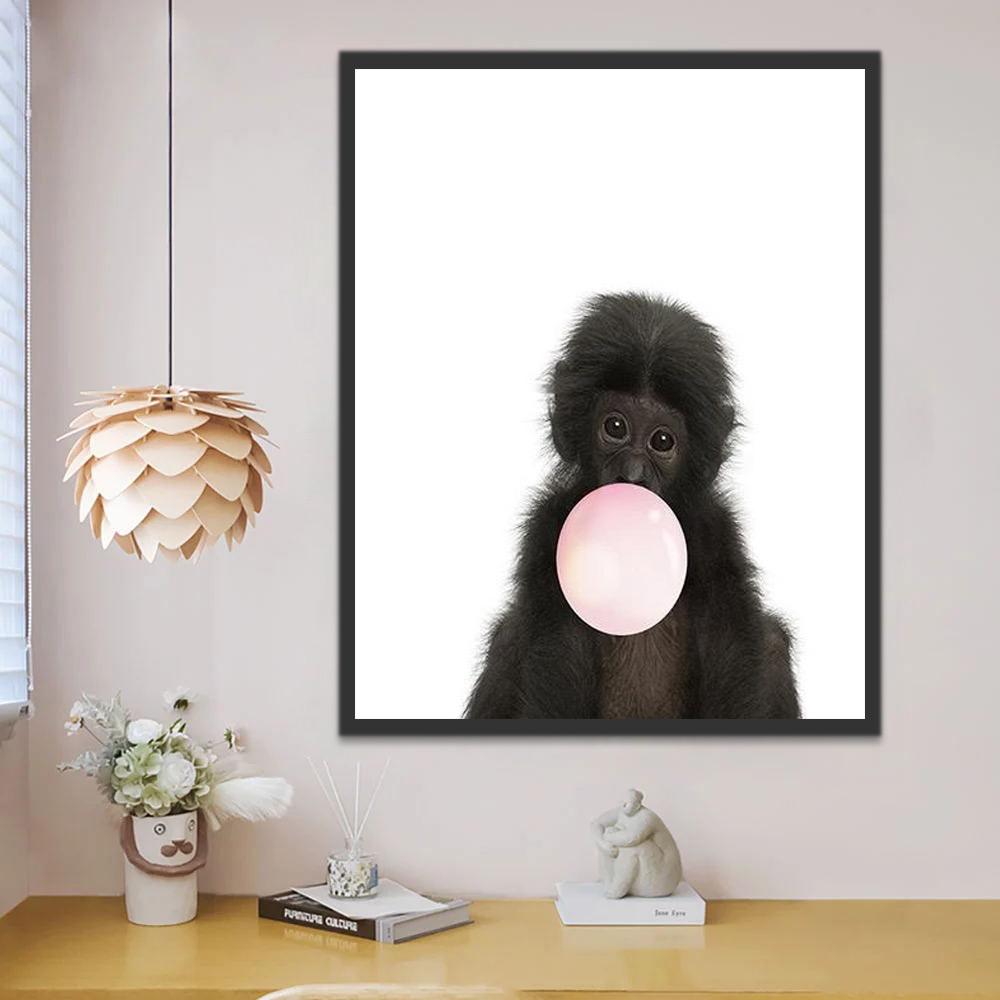 Mono Pequeño Lindo con Burbuja Rosada de Chicle Pintar por Números