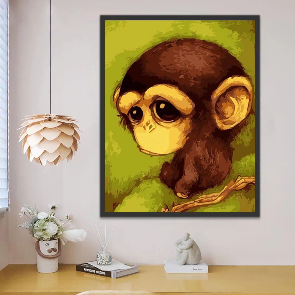 Mono Pequeño Lindo Sentado en Césped Pintar por Números
