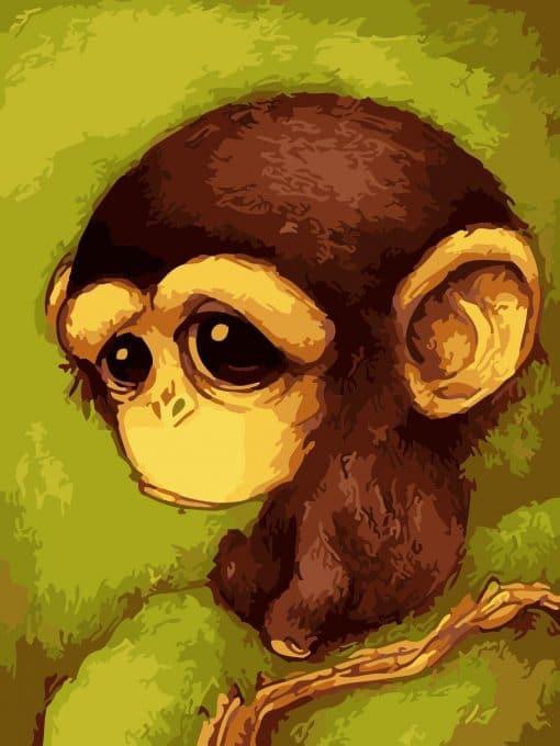 Mono Pequeño Lindo Sentado en Césped Pintar por Números