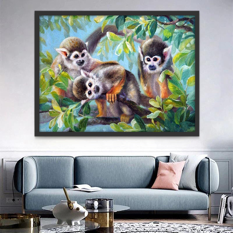 Monos Bebés Adorables sobre Árbol Pintar por Números