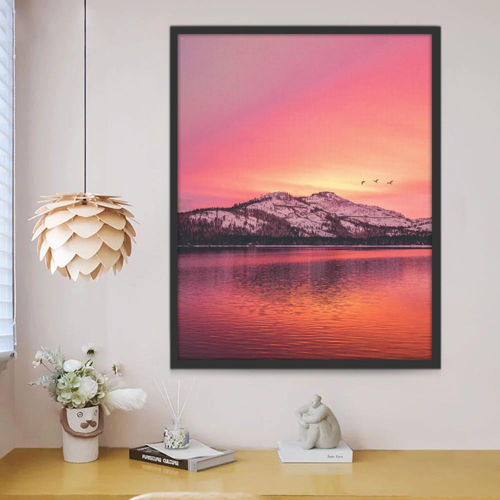 Montaña con Cielo Rosado y Lago Pintar por Números