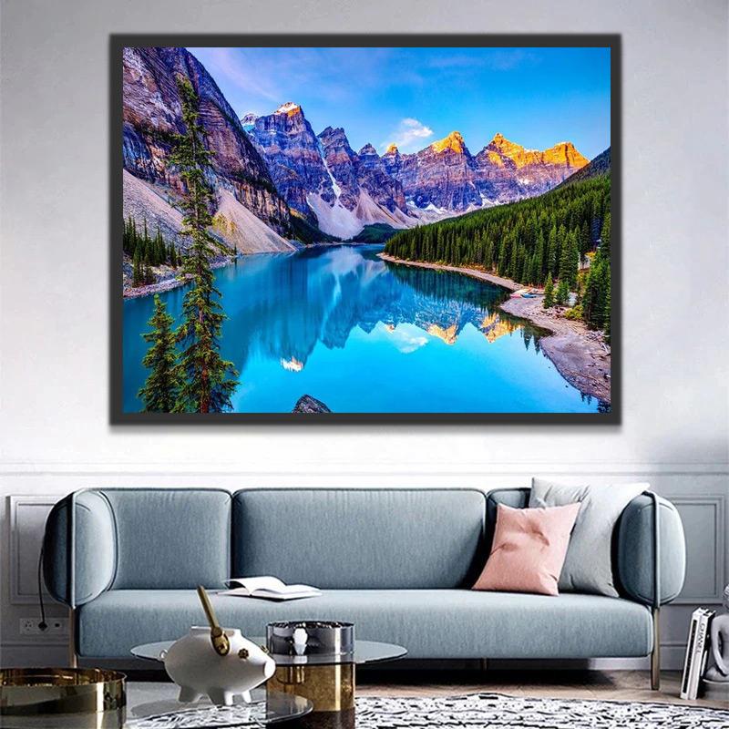 Montaña y Lago Azul y Bosque Pintar por Números