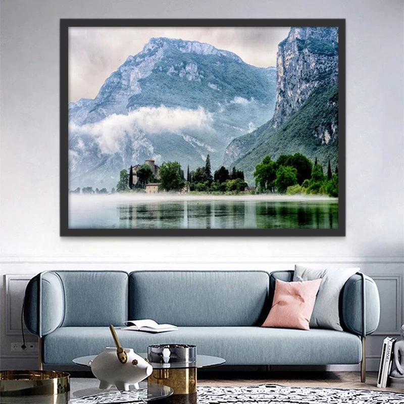Montaña y Lago en Niebla Pintar por Números
